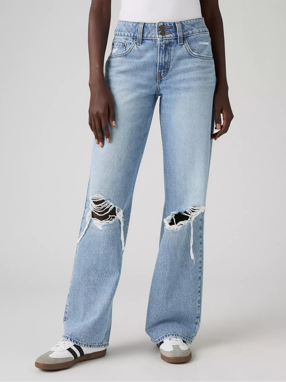 Levi's Superlow Loose Low Rise Distressed Light Wash Denim Jeans Size 32 14